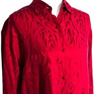 ANNA AND FRANK NWT Women's Medium Red 100% Silk Vintage Button Up‎ Blouse Shirt